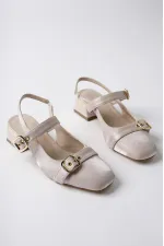 Muggo GİGİ Arkası Açık Küt Burun Çift Kemerli Kadın Günlük Klasik Kısa Topuklu Ayakkabı