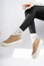 Muggo LUUQ Garantili Kadın Kalın Taban Içi Tüylü Günlük Mini Yarım Bot