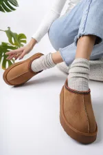 Muggo LİNG Garantili Kalın Taban Içi Tüylü Yuvarlak Burunlu Kadın Terlik