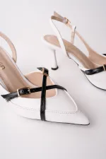 Muggo ICONS Pointed Toe Open Back Belt Detail Two Strap Women's High Heel Shoes