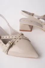 Chaussures à talons bas pour femmes Muggo JOLY, bout pointu et talon ouvert, avec accessoires métalliques