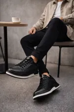 Baskets décontractées à lacets et semelle épaisse en cuir véritable pour homme Muggo REID