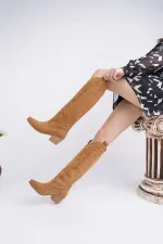 Bottes de cowboy pour femmes Muggo RODEO avec détails de surpiqûres et talon épais 