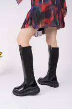 Bottes Muggo NEROX pour femmes, semelle épaisse, détails extensibles et fermeture éclair