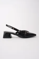 Chaussures à talons bas pour femmes Muggo JOLY, bout pointu et talon ouvert, avec accessoires métalliques