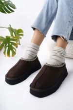 Muggo LİNG Garantili Kalın Taban Içi Tüylü Yuvarlak Burunlu Kadın Terlik