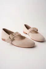 Muggo HALSEY Gold Tokalı Deri Kadın Babet Ayakkabı