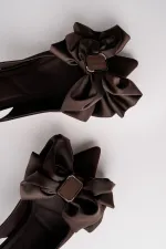 Muggo SISSY Satin Bow Buckle Pointed Toe Open Back Women's High Heels