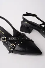 Chaussures à talons bas pour femmes Muggo JOLY, bout pointu et talon ouvert, avec accessoires métalliques