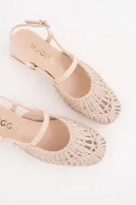 Muggo MESH Kadın Örgü ve File Detaylı Bantlı Arkası Açık Kısa Topuklu Ayakkabı