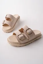 Muggo ESTİVA Ayarlanabilir Çift Tokalı Zımbalı Günlük Kadın Terlik