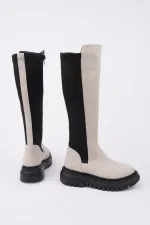 Bottes Muggo DIASA en daim à semelle épaisse et détails extensibles, fermeture éclair pour femmes