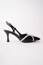 Muggo ICONS Pointed Toe Open Back Belt Detail Two Strap Women's High Heel Shoes