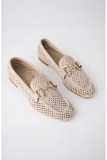 Muggo PHUKET Guaranteed Metal Buckle Laser-Cut Breathable Leather Women's Loafer Casual Shoes Muggo PHUKET Guaranteed Metal Buckle Laser-Cut Breathable Leather Women's Loafer Casual Shoes
