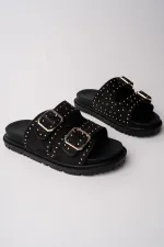 Muggo ESTİVA Ayarlanabilir Çift Tokalı Zımbalı Günlük Kadın Terlik