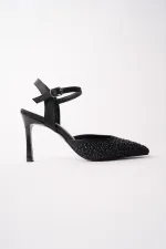 Muggo CLUJ Pearl Embellished Pointed Toe Ankle Strap Women's Dress High Heels