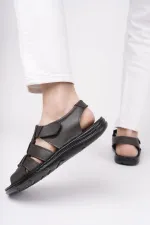 Sandales orthopédiques décontractées pour hommes Muggo Charles, en cuir véritable, confortables et à semelle souple. Garantie.