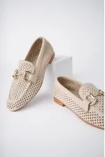 Muggo PHUKET Guaranteed Metal Buckle Laser-Cut Breathable Leather Women's Loafer Casual Shoes Muggo PHUKET Guaranteed Metal Buckle Laser-Cut Breathable Leather Women's Loafer Casual Shoes