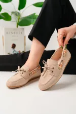 Muggo Multi-Colored Beaded Detail Women's Casual Lace-up Loafer Shoes Muggo Multi-Colored Beaded Detail Women's Casual Lace-up Loafer Shoes