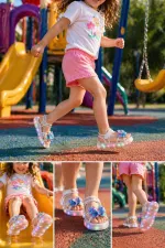 Sandales transparentes à scratch Muggo Pickles avec détails papillon et paillettes