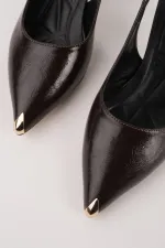 Muggo VUXIA Pointed Toe Metal Toe Detail Open Back Women's High Heel Shoes