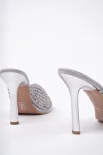 Muggo PUJA Küt Burun İnce Topuklu Taşlı Kadın Topuklu Terlik