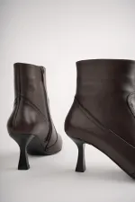 Muggo NATALİE Garantili Hakiki Deri Sivri Burun Fermuarlı İnce Topuklu Kadın Bot