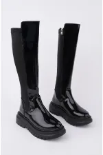 Bottes Muggo NEROX pour femmes, semelle épaisse, détails extensibles et fermeture éclair