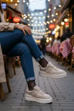 Muggo FLEECY Kalın Taban Bağcıklı Peluş Detaylı Kadın Kışlık Sneaker Spor Ayakkabı