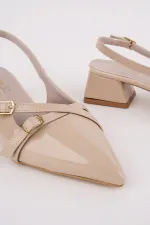 Muggo LUMINA Pointed Toe Open Back Belt Detail Two Strap Women's Low Heel Shoes