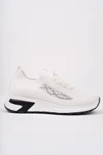 Muggo MARTHA Kadın Kalın Taban Günlük Triko Taşlı Bağcıklı Sneaker Spor Ayakkabı