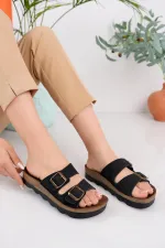 Muggo Lena Kadın Garantili Günlük Ortopedik Çift Bantlı Tokalı Kaymaz Taban Rahat Terlik