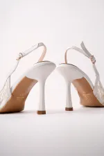 Chaussures habillées pour femmes Muggo ARIS à bout pointu et talon fin, ornées de dentelle