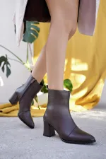 Muggo CHEVY Garantili Hakiki Deri Fermuarlı Topuklu Kadın Bot