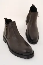 Bottes d'hiver pour hommes Muggo LUXOR en cuir véritable avec fermeture éclair
