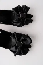 Muggo SISSY Satin Bow Buckle Pointed Toe Open Back Women's High Heels