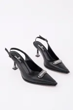 Muggo HEELS Open Back Buckle Detail Casual Classic Heeled Women's Stiletto Shoes