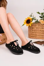 Muggo SHAMMY Suede Leather Perforated Lace-up Casual Closed Toe Women's Slippers Muggo SHAMMY Suede Leather Perforated Lace-up Casual Closed Toe Women's Slippers