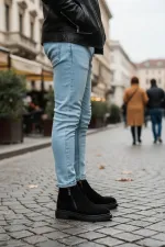 Bottes d'hiver décontractées pour homme Muggo ASTRA en cuir véritable avec double fermeture éclair 