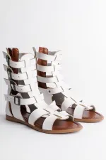 Muggo GLADYATÖR Garantili Rahat Kalıp Arkadan Fermuarlı Kemer Detaylı Kadın Sandalet