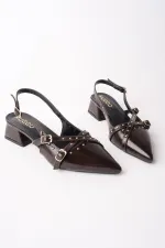 Chaussures à talons bas pour femmes Muggo JOLY, bout pointu et talon ouvert, avec accessoires métalliques