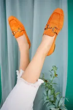 Mocassins décontractés en cuir pour femmes Muggo MONA avec boucle métallique garantie