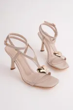 Muggo HEART Women's Sandals with Heart Accessory and Thin Heel