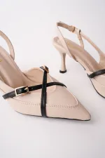 Chaussures à talons hauts pour femmes Muggo ICONS à bout pointu, talon ouvert et ceinture à deux brides