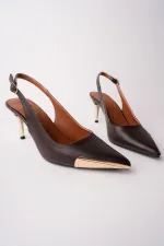 Muggo ZENITH Metal Toe Detail Pointed Toe Open Back Women's High Heel Shoes