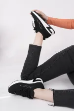 Muggo MARTHA Kadın Kalın Taban Günlük Triko Taşlı Bağcıklı Sneaker Spor Ayakkabı