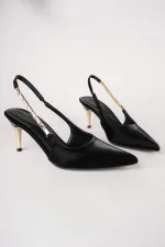 Muggo VİVARA Zincir Detaylı Sivri Burun Arkası Açık Kadın Topuklu Ayakkabı