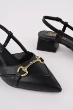 Muggo ELVIA Pointed Toe Open Back Women's Low Heel Shoes with Metal Accessories