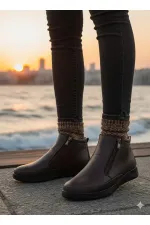 Muggo FENİKS Hakiki Deri Çift Fermuarlı Kadın Bot