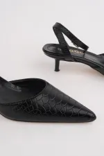 Muggo KICK Women's Crocodile Pattern Pointed Toe Thin Heel Ankle Strap Shoes